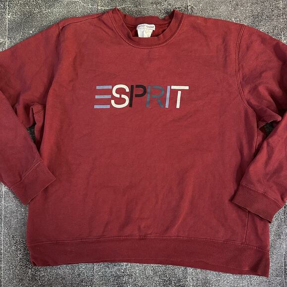 Women's Vintage 90's ESPRIT Red Spell Out Crewneck Pullover Sweatshirt Sz L VTG - Picture 1 of 3